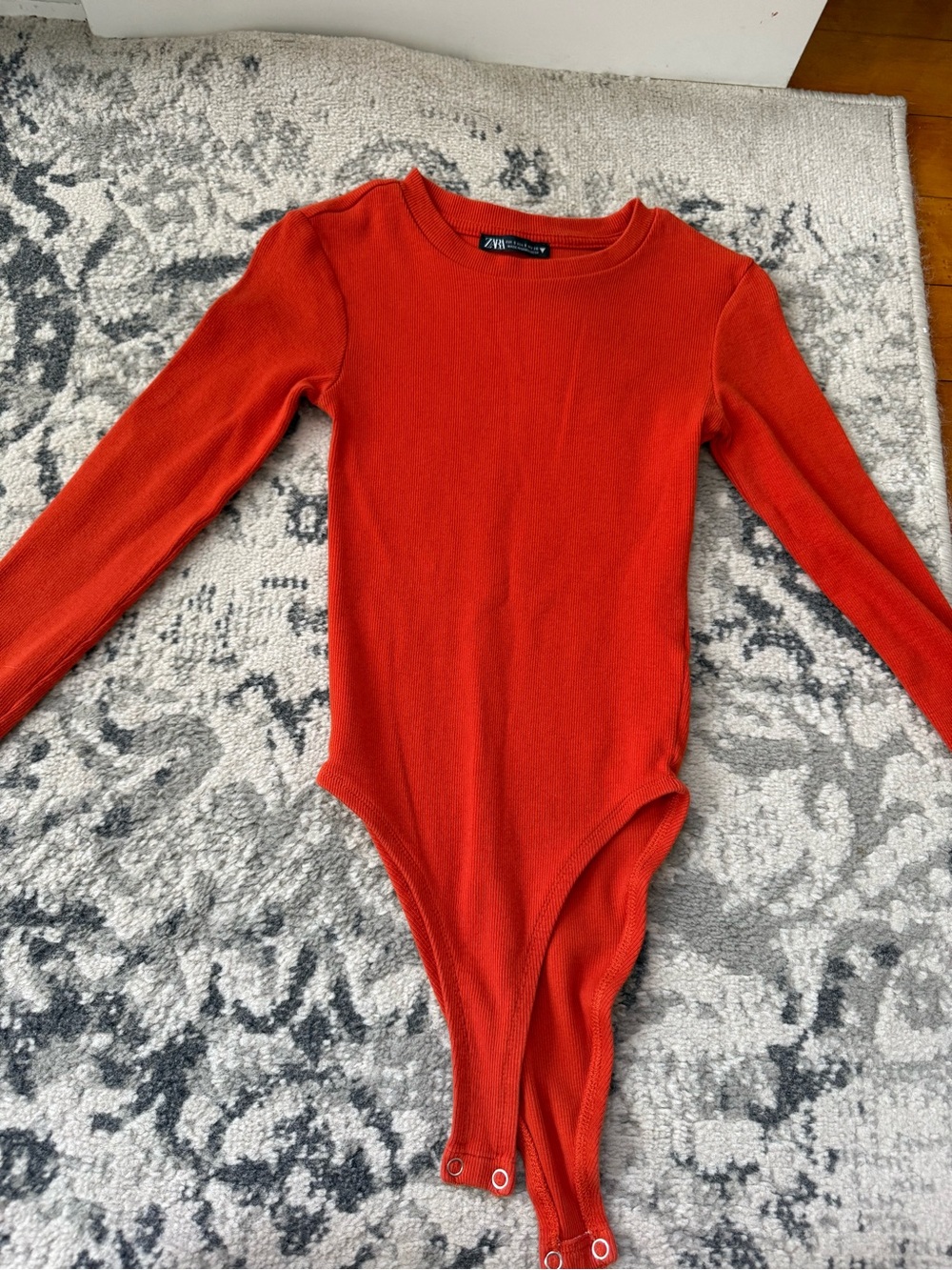 Zara Orange-Red Long-Sleeve Ribbed Bodysuit